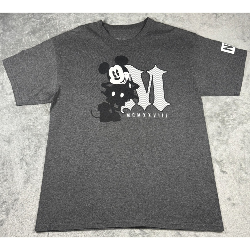 Neff x Disney Tee Shirt Charcoal Grey Mickey Mouse Graphic Print Mens Size Large